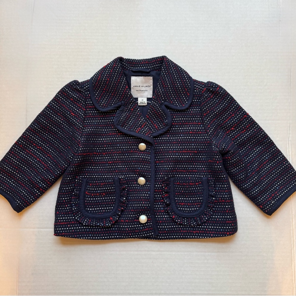 Janie And Jack Toddler Bouclé Ruffle Pocket Blazer Jacket- Size 2T